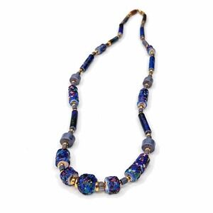 Artisan Millefiori Glass Wood Resin Beaded Necklace Multicolor Boho 22 Inch